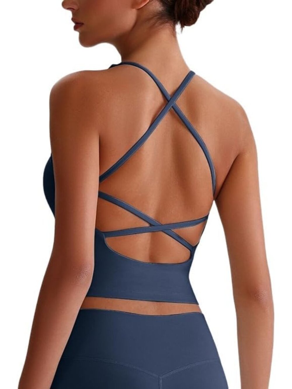 Women's Cross Back Workout Tank Top with Built-In Bra | V Neck Longline Gym